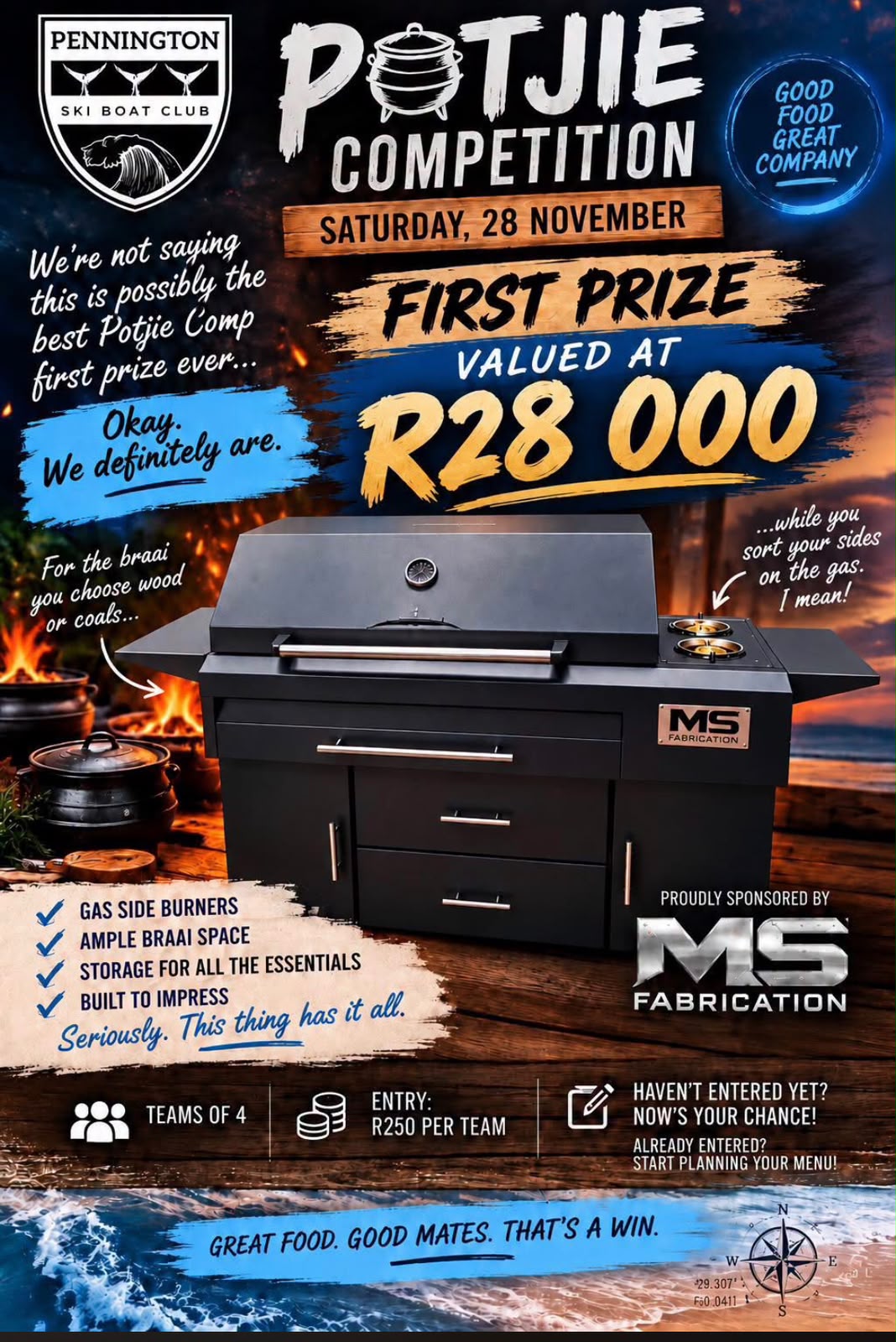 Pennington Ski Boat Club Potjie Competition, Saturday 28 November 2026, first prize valued at R28 000