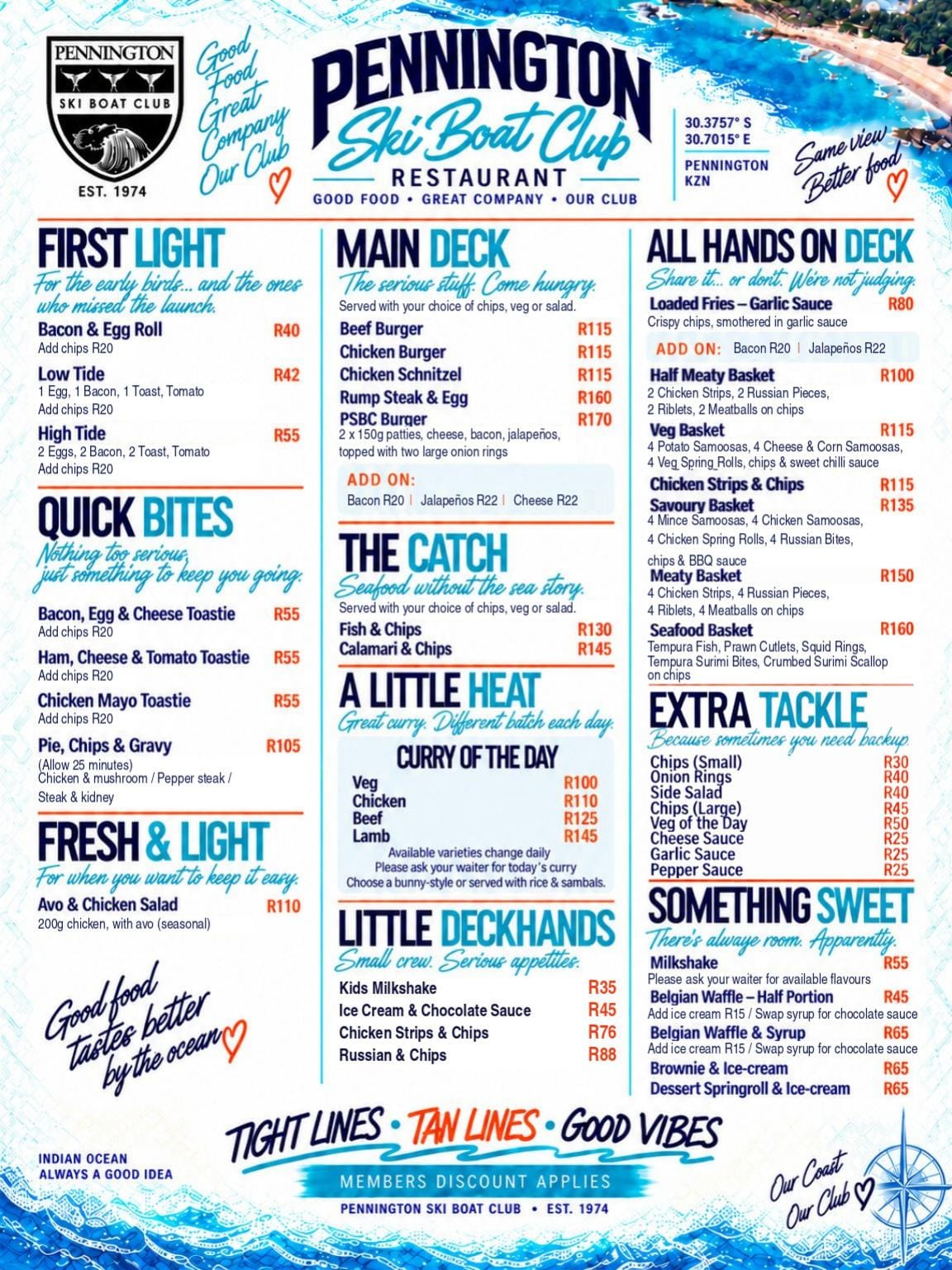 Pennington Ski Boat Club Restaurant menu
